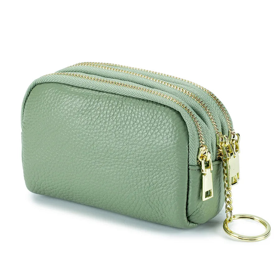 women's solid color leather zipper coin purses