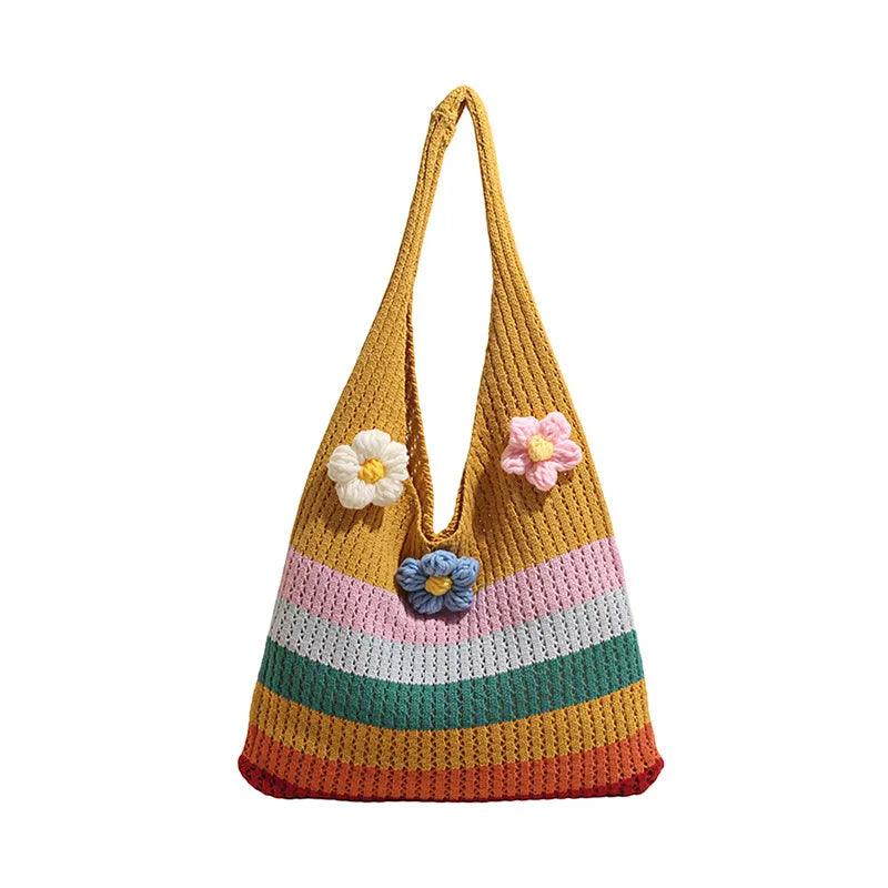 Rainbow Cotton Braid Tote Bag for Women with Single Shoulder Strap, Perfect for Summer