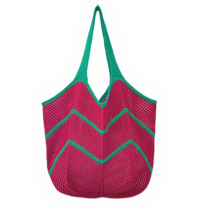 Women’s Splicing Shell Pattern Knit Tote Bag with Braid Design and Single Shoulder Strap