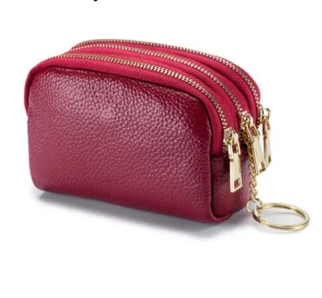 women's solid color leather zipper coin purses