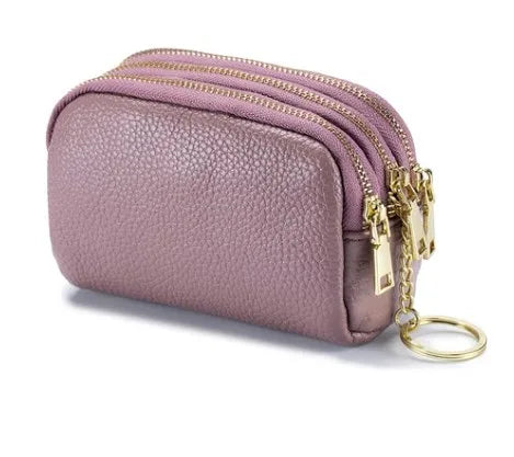 women's solid color leather zipper coin purses