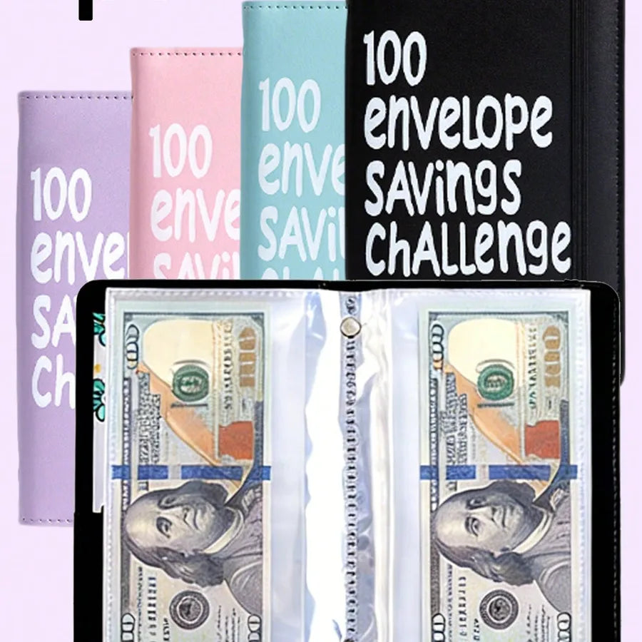 Couple Pu Leather Mini Budget Binder Coin Purse Featuring 100-Day Savings Challenge Handbook
