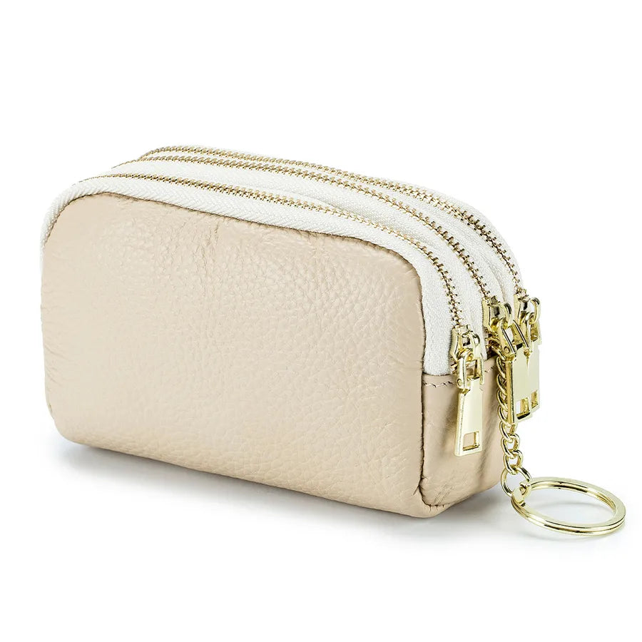 women's solid color leather zipper coin purses