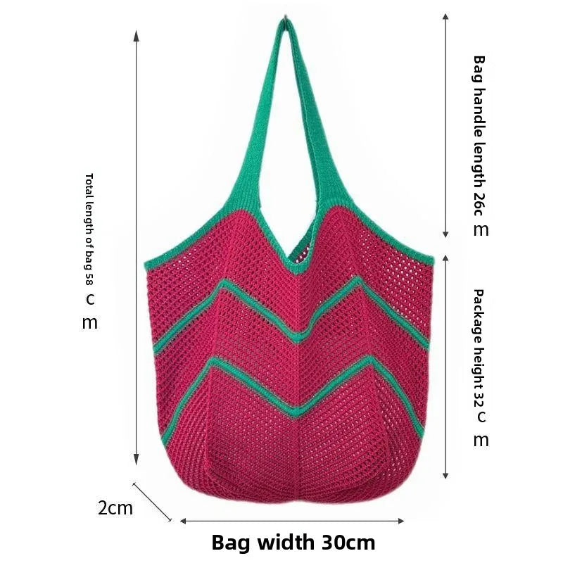 Women’s Splicing Shell Pattern Knit Tote Bag with Braid Design and Single Shoulder Strap