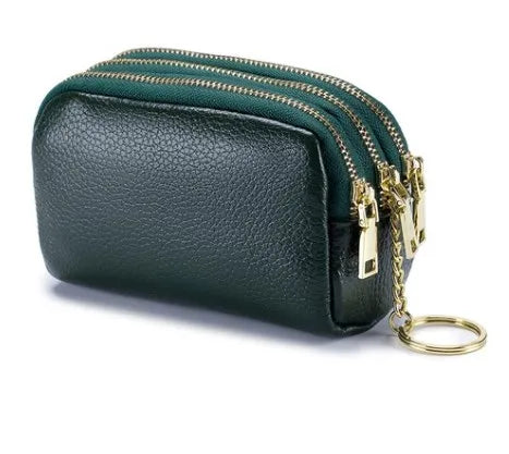 women's solid color leather zipper coin purses