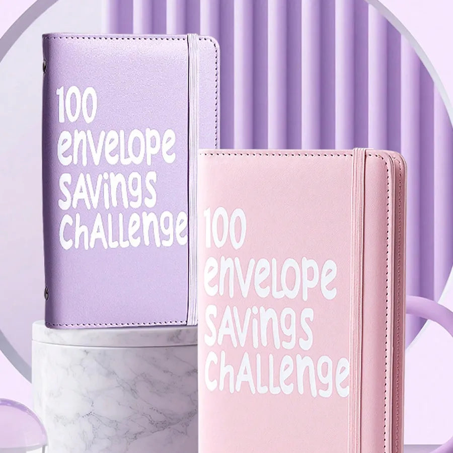 Couple Pu Leather Mini Budget Binder Coin Purse Featuring 100-Day Savings Challenge Handbook