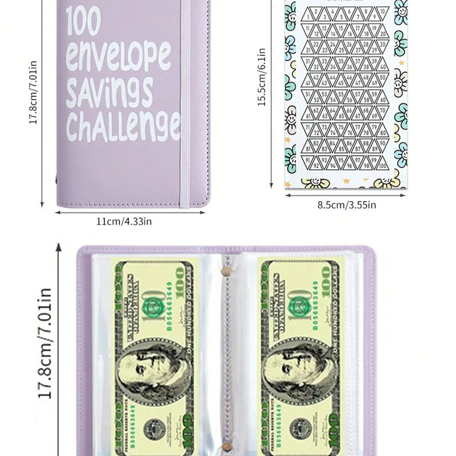 Couple Pu Leather Mini Budget Binder Coin Purse Featuring 100-Day Savings Challenge Handbook