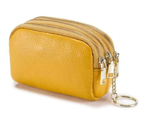 women's solid color leather zipper coin purses