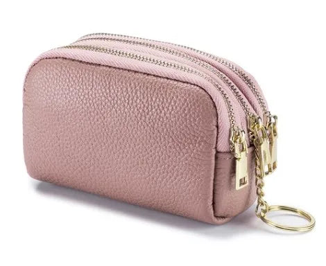 women's solid color leather zipper coin purses