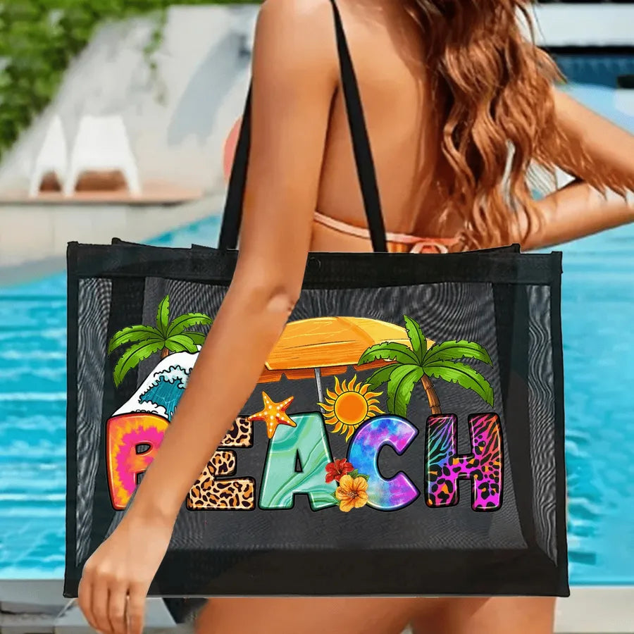 Women’s Square Cosmetic Bag Featuring Gauze Fashion Element Made of Net Material