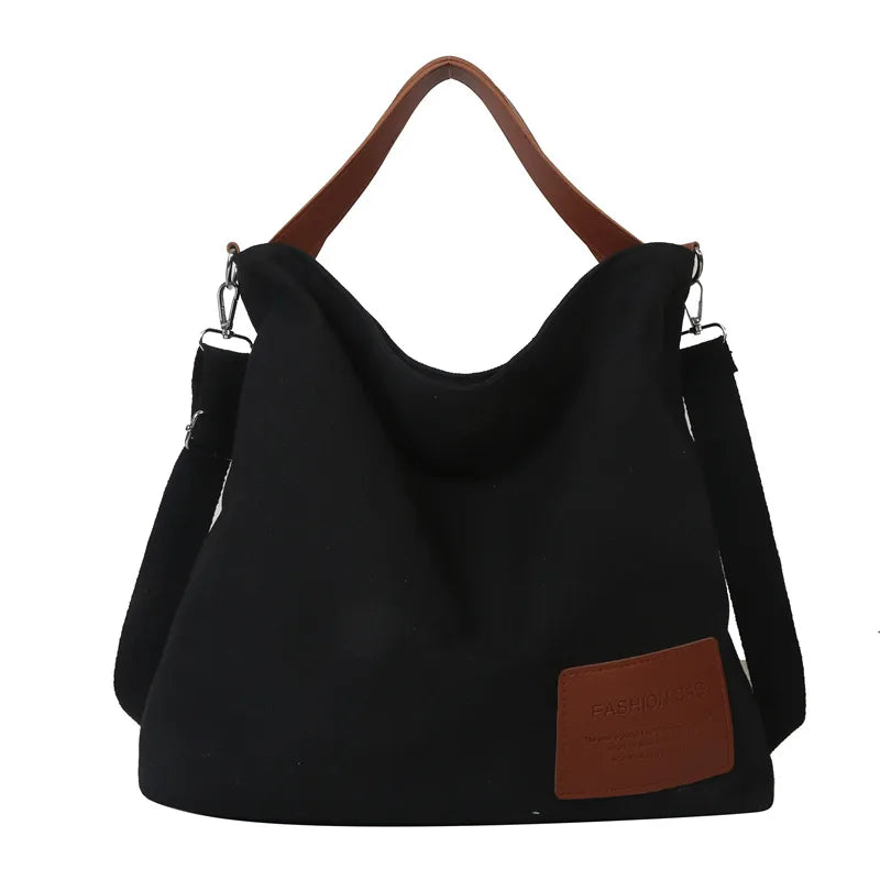 Large Capacity Canvas Tote Bag Women Commuter Crossbody Bag Fashionable Street Style Polyester Lining Zipper Closure Square Shape