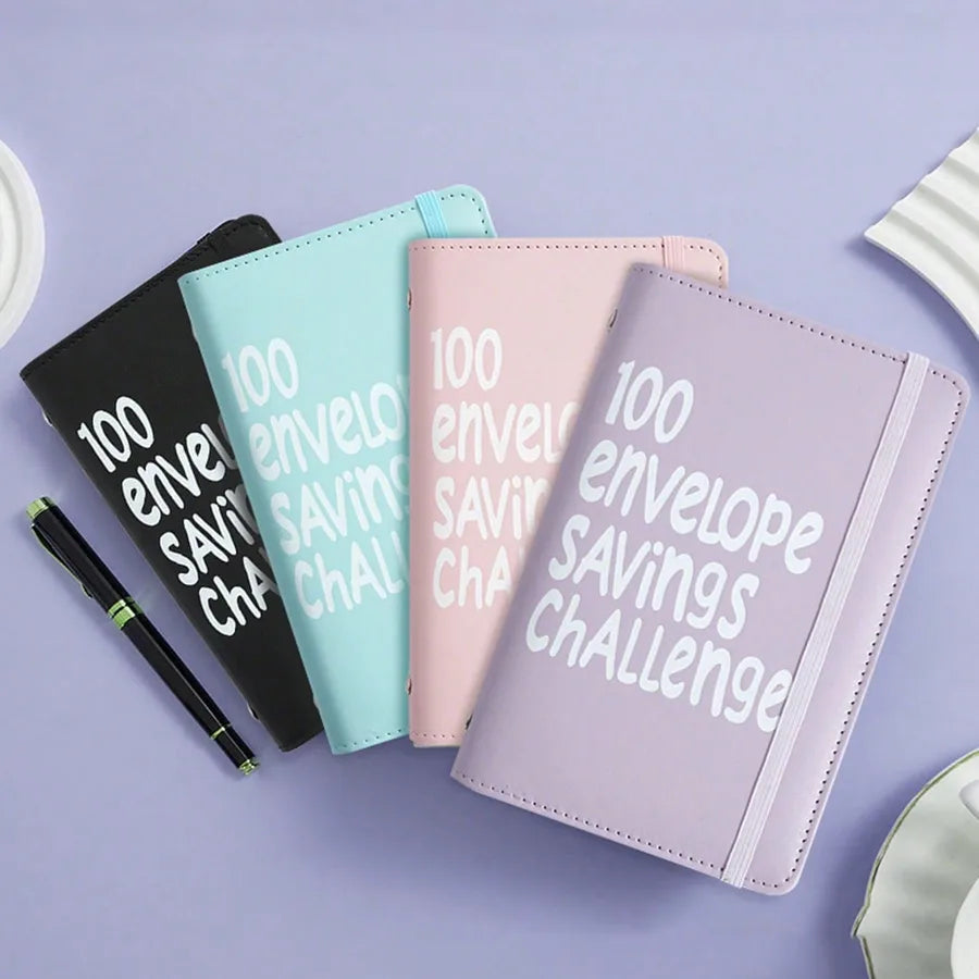 Couple Pu Leather Mini Budget Binder Coin Purse Featuring 100-Day Savings Challenge Handbook