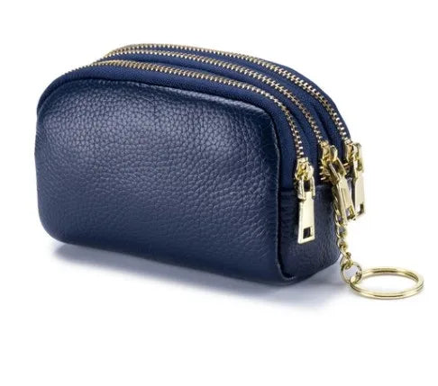 women's solid color leather zipper coin purses