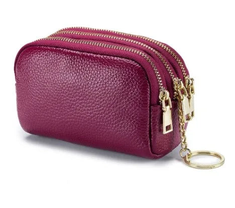women's solid color leather zipper coin purses