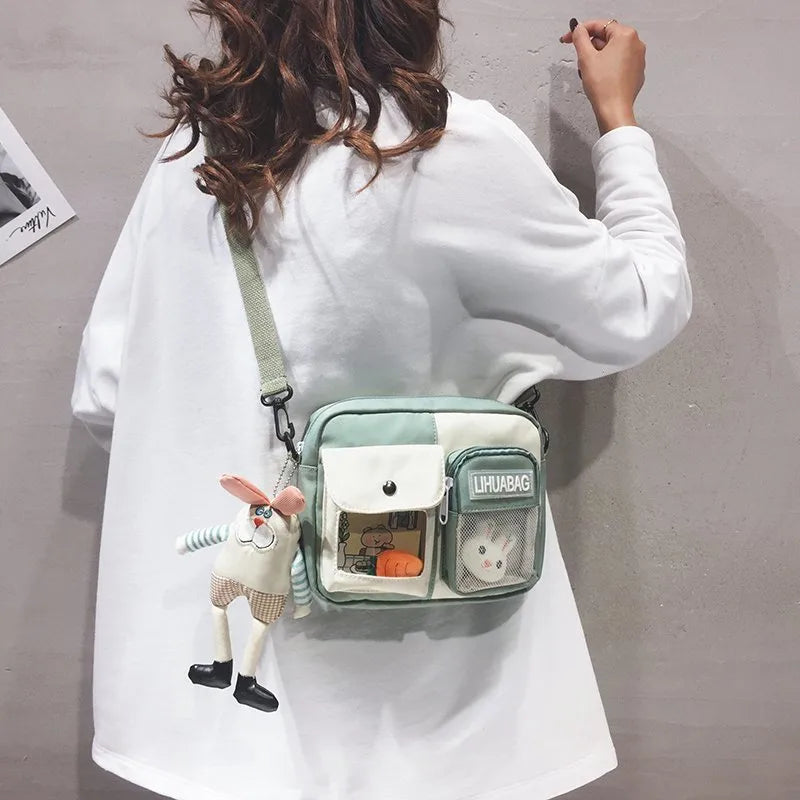 Girl's Nylon Crossbody Bag with Sling Strap, Summer Ornament Letter Pattern Children's Coin Purse