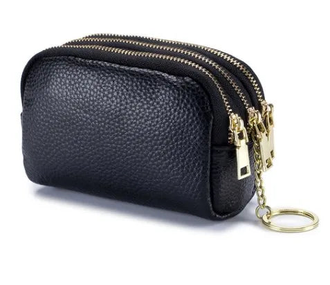women's solid color leather zipper coin purses