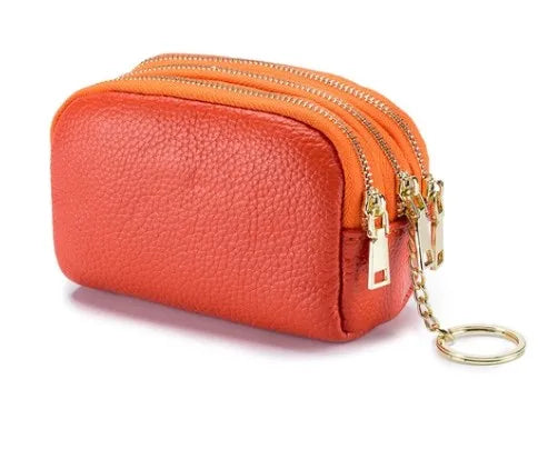 women's solid color leather zipper coin purses