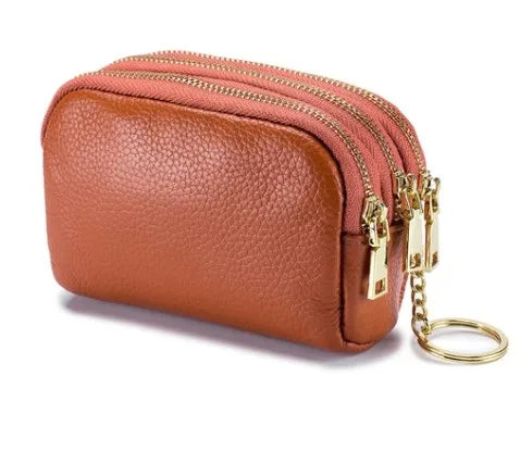 women's solid color leather zipper coin purses
