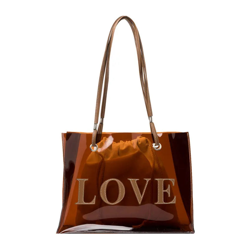 Transparent Square PVC Jelly Bag for Women with Single Shoulder Strap featuring Printing Design