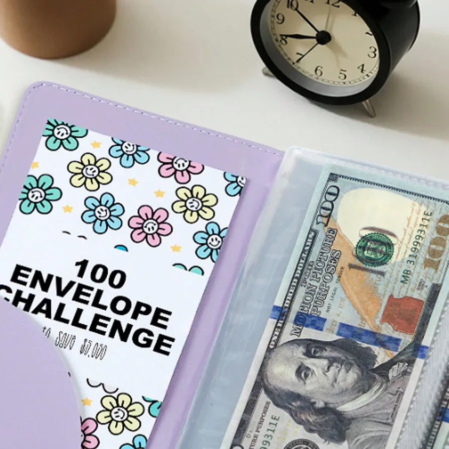Couple Pu Leather Mini Budget Binder Coin Purse Featuring 100-Day Savings Challenge Handbook