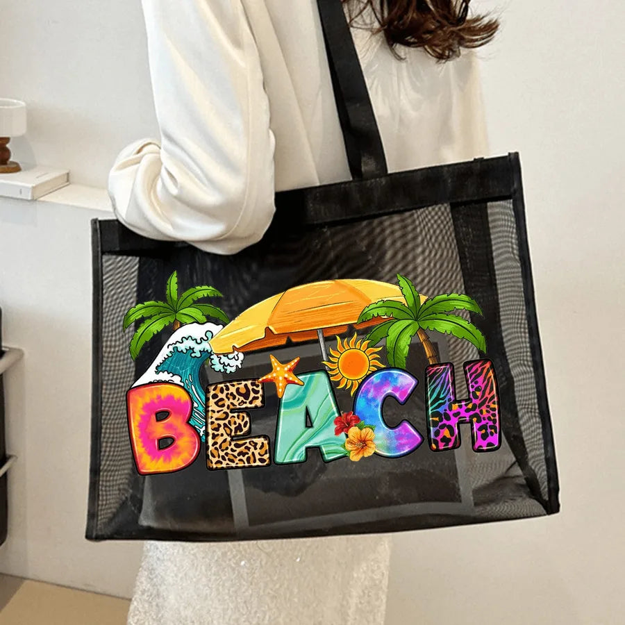 Women’s Square Cosmetic Bag Featuring Gauze Fashion Element Made of Net Material