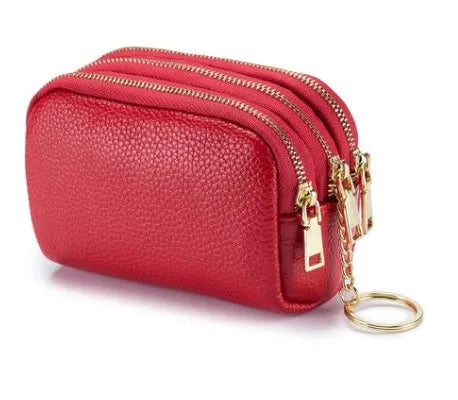 women's solid color leather zipper coin purses